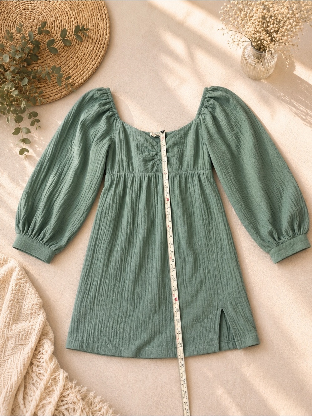 Roxy Sage Green Long Sleeve Mini Dress